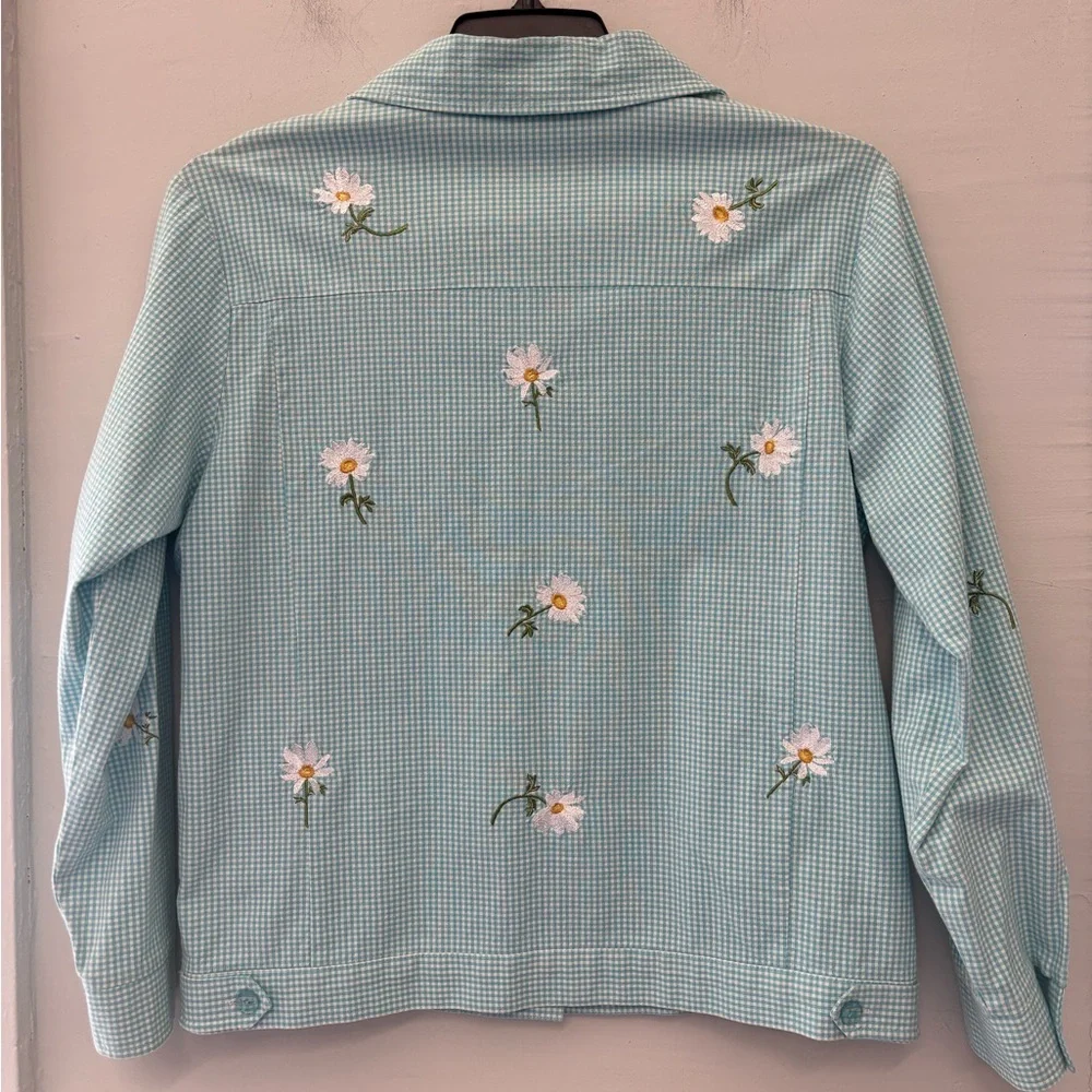 The Quacker Factory Vintage 90’s Daisy Embroidered Checkered Jacket Size Small - Picture 5 of 5